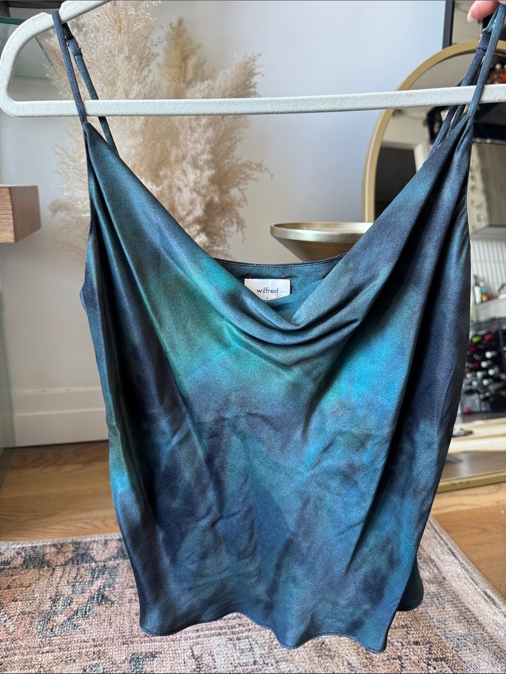Wilfred Iridescent Teal and Black Satin Cowl Cami